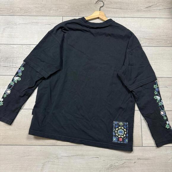 Li-Ning Floral Graphic Long Sleeve T-Shirt XL Chinese Letter Tonal Underlay Y2K - Picture 2 of 10